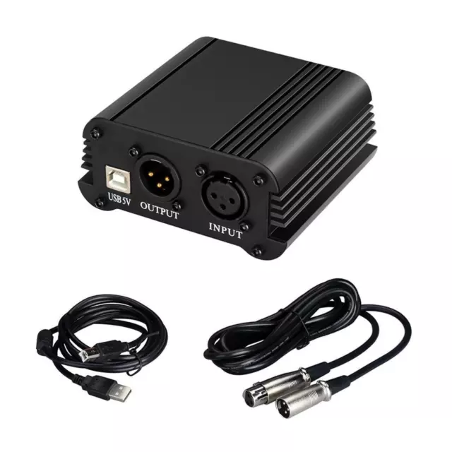 48V Phantom Power Supply with USB Cable XLR 3 Pin Microphone Mic Audio Cable
