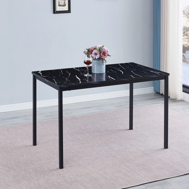 Mable Effect Mdf BLACK MARBLE EFFECT MDF Table Top Dining Table Metal Frame Kitchen ...