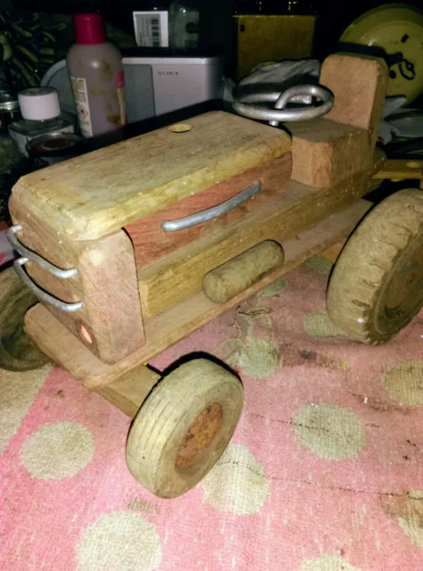 jouet ancien dejou tracteur et remorque  bois