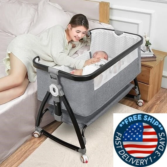 Moisés junto a la cama, cama junto a la cama, cuna junto a la cama con altura.