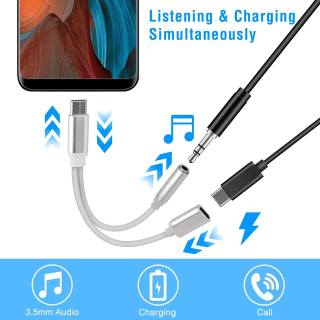 USB Type C To 3.5mm Aux Audio Charging Cable Adapter Splitter Headphone Jack