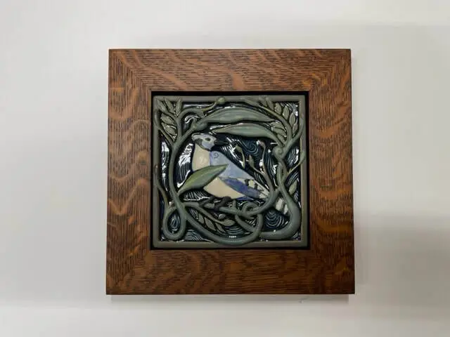 Framed Rookwood Revival Bird Blue Jay Art Tile Family Woodworks Arts & Crafts