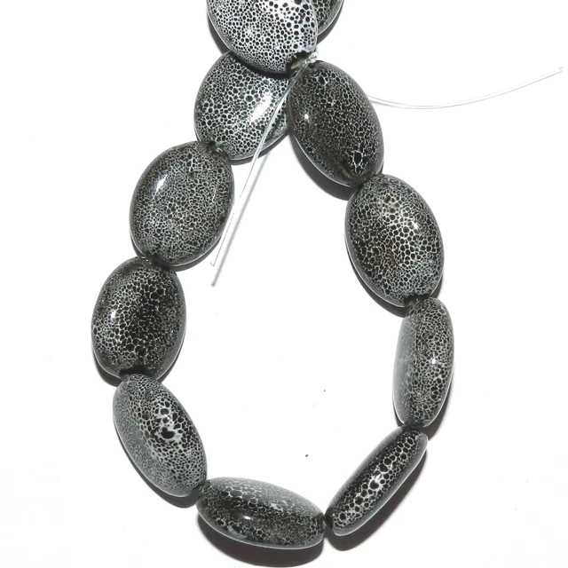 CPC366 Dappled Dark Gray 20mm Flat Puffed Oval Porcelain Beads 8"