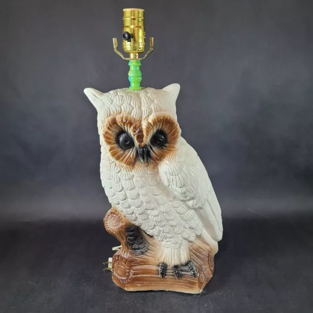 Vintage Owl Chalkware Table Lamp Hand Painted Ceramics 19" tall AS IS