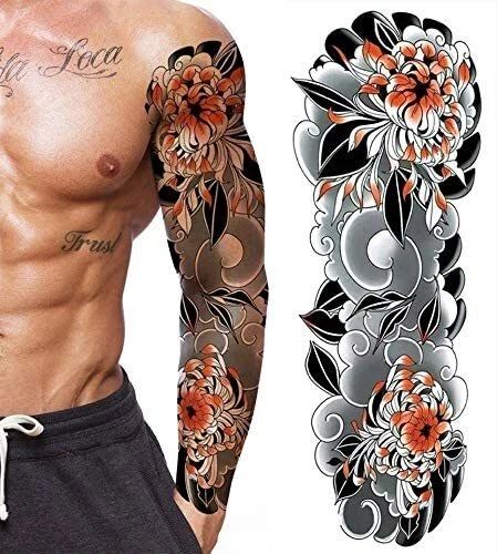 Tatouage Temporaire Réaliste 3D Fleurs - Décalcomanies Noires, Neuf Sous Emballage