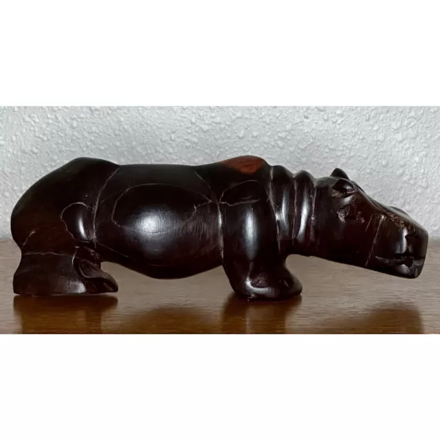 VTG 8 inch Hand Carved Wood Hippo Hippopotamus Statue Figure Wooden