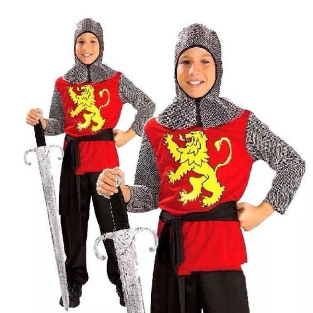 Boys MEDIEVAL LORD Knight Crusader Fancy Dress Costume King Arthur Kids History