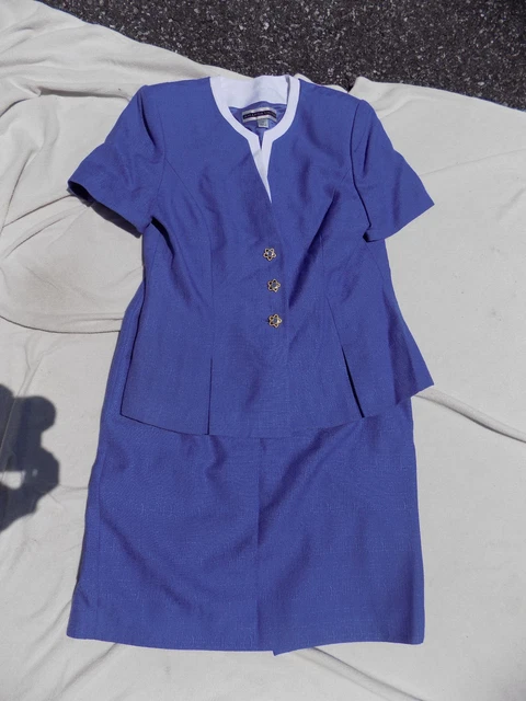 Vtg Amanda Smith Linen Look Suit Blazer Jacket & Skirt Purple Flower Buttons 12