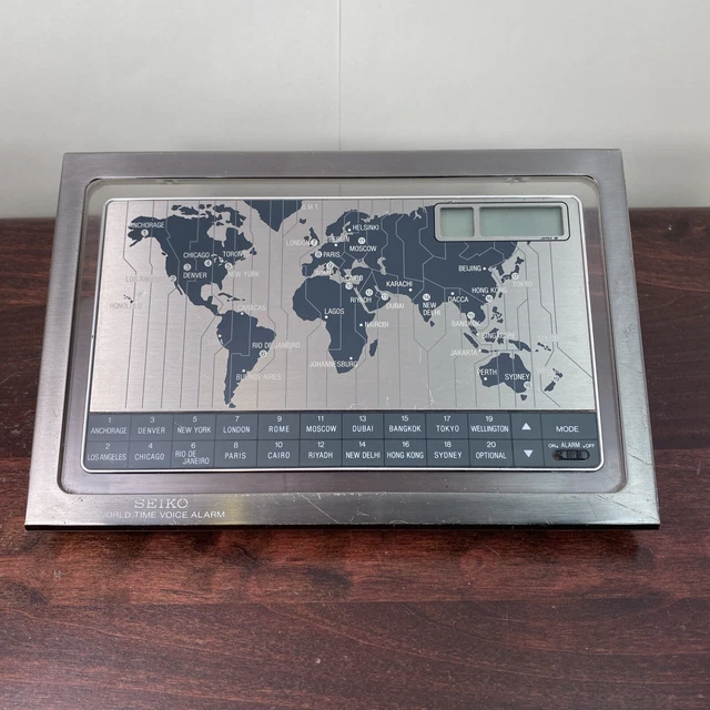 SEIKO WORLD TIME Voice Alarm Retro Desk Clock 20 Countries