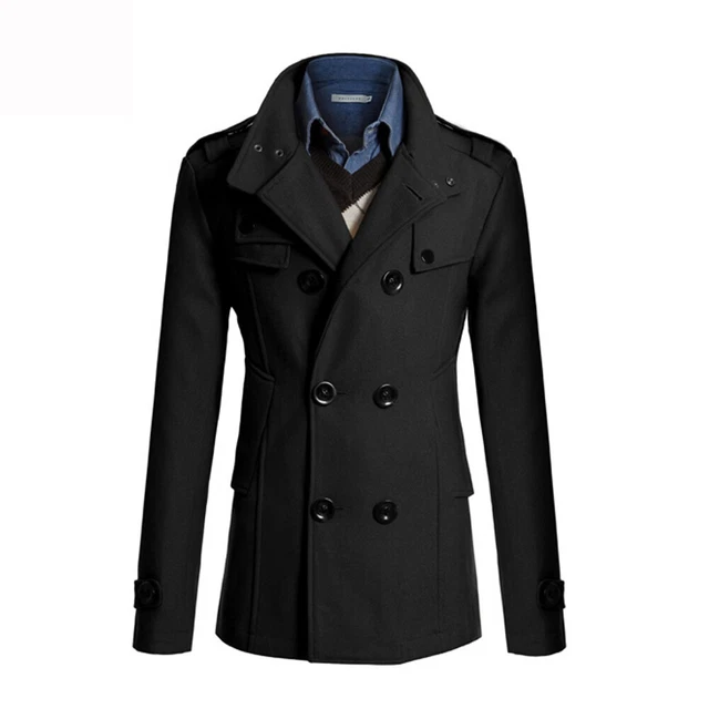 Men Double Breasted Trench Coat Winter Jacket Formal Peacoat Overcoat Outwear 8
