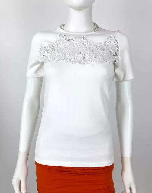 Elie Tahari New 4 US 40 IT S White Stretch Dress Top Blouse Lace Runway Auth