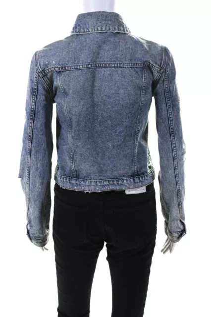 VERONICA BEARD JEANS Womens Button Front Distressed Jean Jacket Blue ...