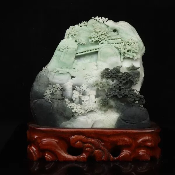 Chinese Exquisite Hand-carved landscape Old man carving Dushan jade statue