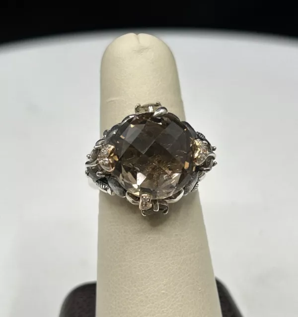 Bellari Smokey Quartz Diamond Heart Ring In Sterling Silver and 18K Gold Size 7