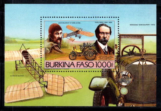 Burkina Faso 1985 Mi. Bl.102 A SS 100% MNH 1000 Fr, Bleriot,Benz