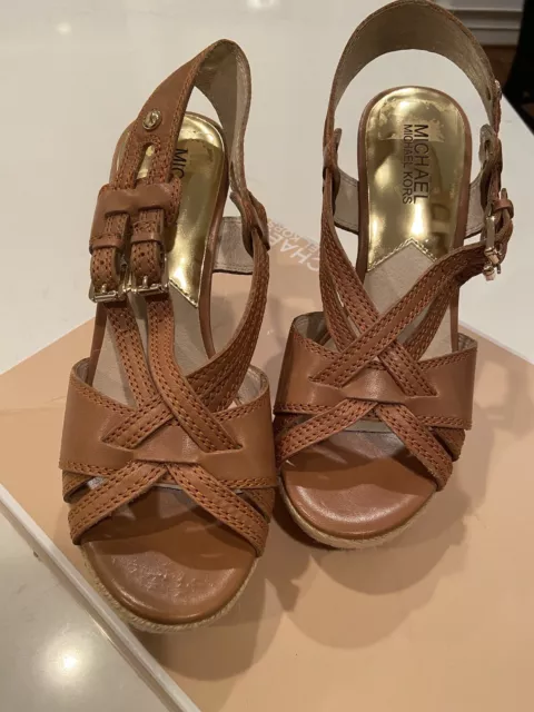 NIB Women’s Michael Kors Brown Wedge Heel Sandals Size 6.5