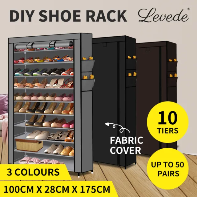 Levede Shoe Rack Fabric Storage Cabinet Cover Shelf Organiser 10 Tier 50 Pairs