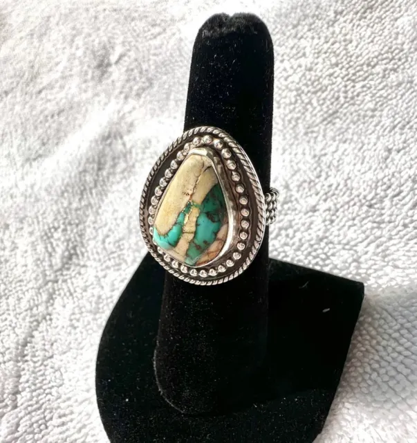 Size 6 Royston Ribbon Turquoise Sterling Silver Ring Band