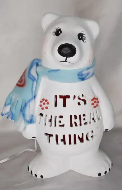 Coca-Cola Polar Bear IT'S THE REAL THING Ceramic Lighted w/ Coke Scarf