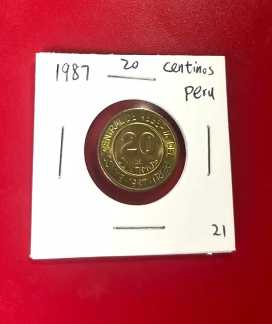 1987 Peru 20 Centimos Coin - Nice World Coin !!!