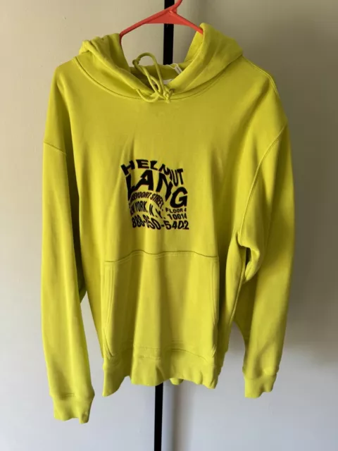 Helmut Lang Men’s Logo Bold Lime Warp Hoodie Sweater Relaxed Fit Size Large NWT