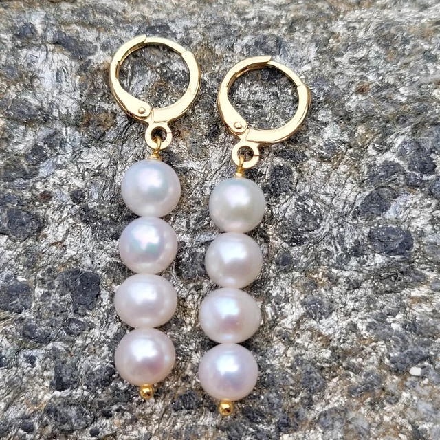 Boucles D'oreilles Argent Sterling Et Or 18ct Avec Perles De Culture - Modèle #1436 ROSEMIMOSA, Neuf