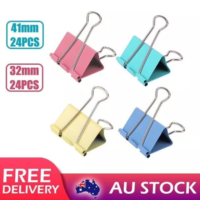 Pack 24 Deli Foldback Clips Color Steel Binder Bulldog Clip Paper Bind 41/32mm