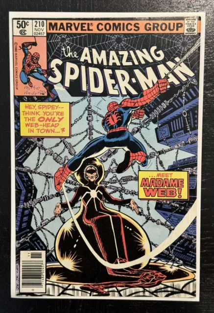 Amazing Spider-Man #210 Marvel 1st Madame Web from 1980 Newsstand. Ink On Cover.