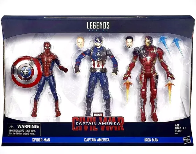 Marvel Legends Civil War Movie 3-Pack Iron Man, Spider-M, Captain Figures Hasbro