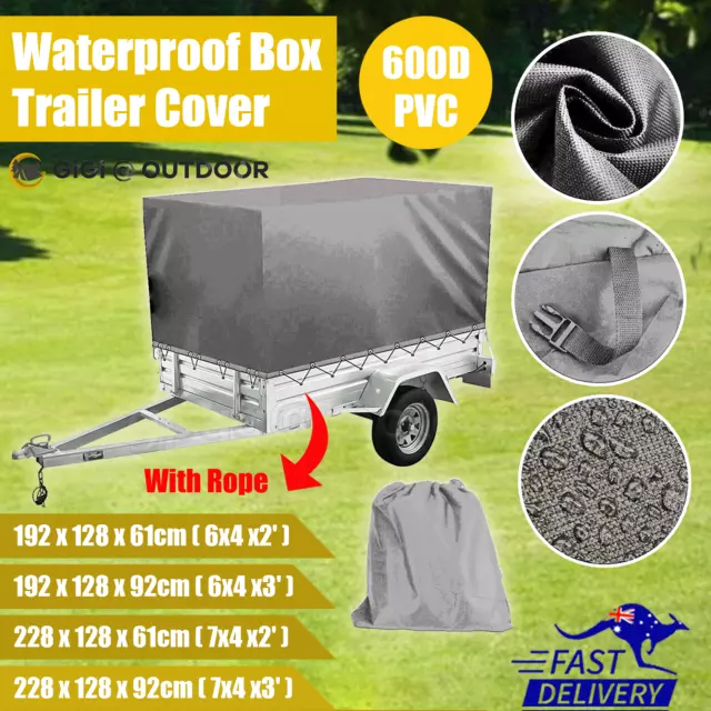 Gray 600D Waterproof Trailer Cover PVC Tarpaulin Protector With Rope Outdoor AU