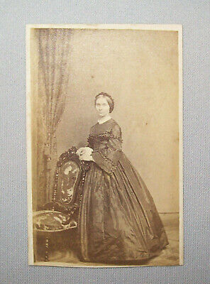 Old Antique Vtg 1860s Young Woman CDV Photograph Civil War Era Standing Nice
