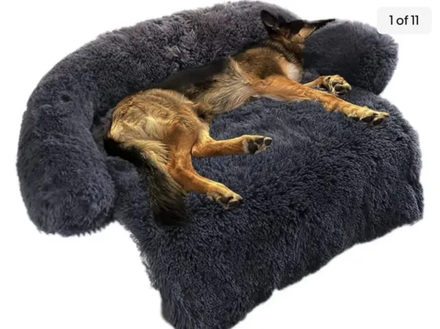 CHONGFA Calming Dog Bed Fluffy Plush Dog Mat, Large(45x37x6")Dark Grey