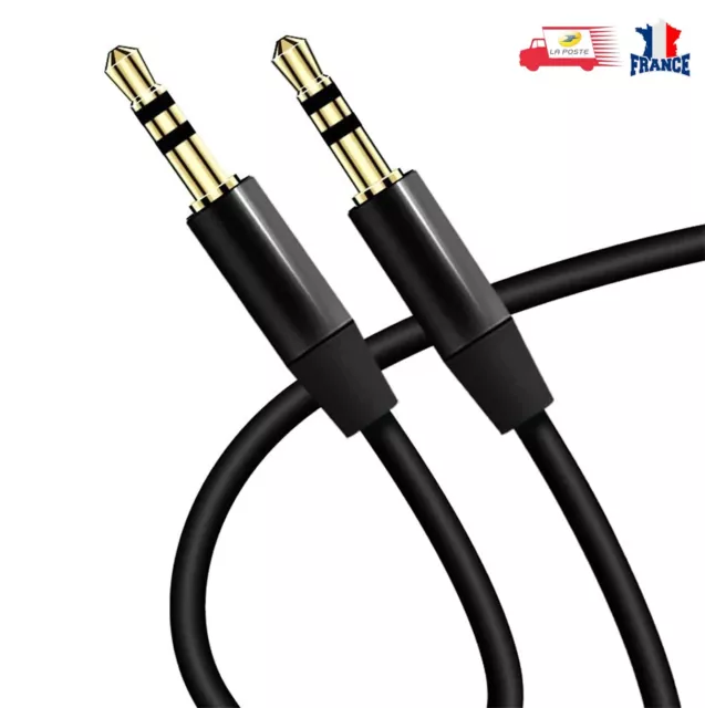 CABLE PRISE JACK AUDIO 3.5MM MALE/MALE AUXILIAIRE STEREO UNIVERSEL plaqué or