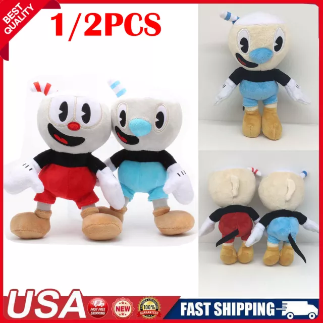 2PCS Cuphead Plush Toys Cuphead Mugman Mecup or Brocup Soft Stuffed Doll Kids