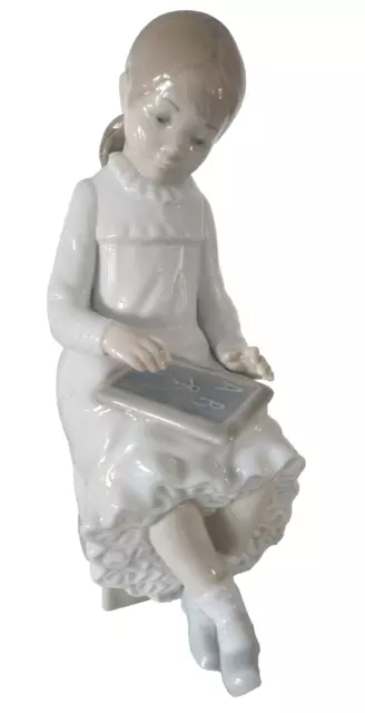 NAO by Lladro Seated Girl with Slate Tablet Chalkboard Figurine Retired #117