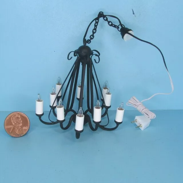 Dollhouse Miniature 12v Electric Wrought Iron Candle Light Chandelier MH1050