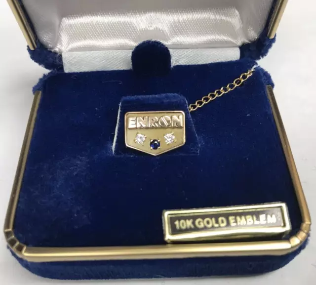 ENRON 10K Gold Emblem Jewelry Tie Tack Service Award Pin Diamonds Sapphire ENRON 10K Gold Emblem Jewelry Tie Tack Service Award Pin Diamonds Sapphire