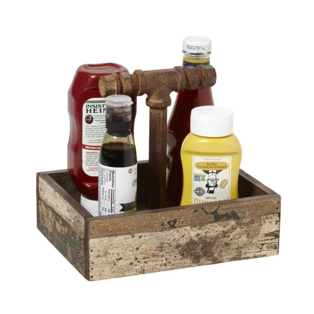 Reclaimed Wood Table Top Condiment Caddy / Drink Caddy, 9" x 7",Brown