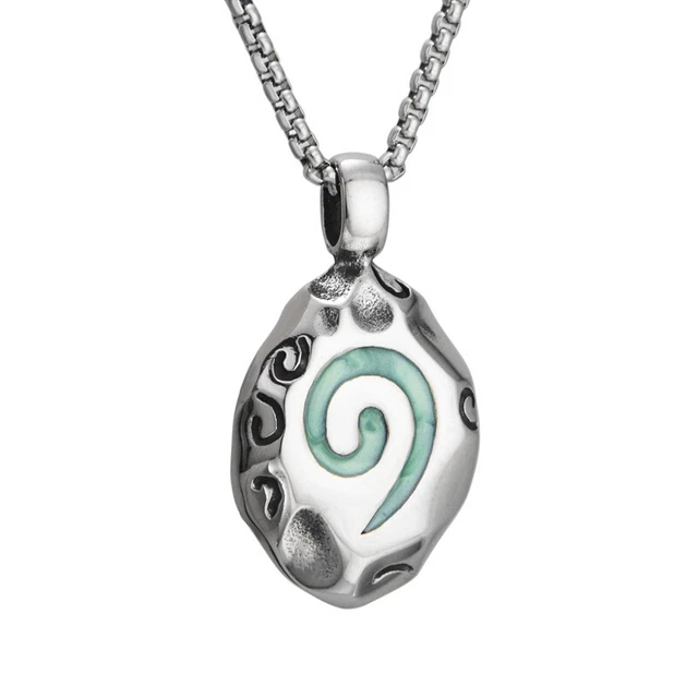 Mens Stainless Steel Native Indian Tribal Flint Spiral Pendant Necklace-70cm