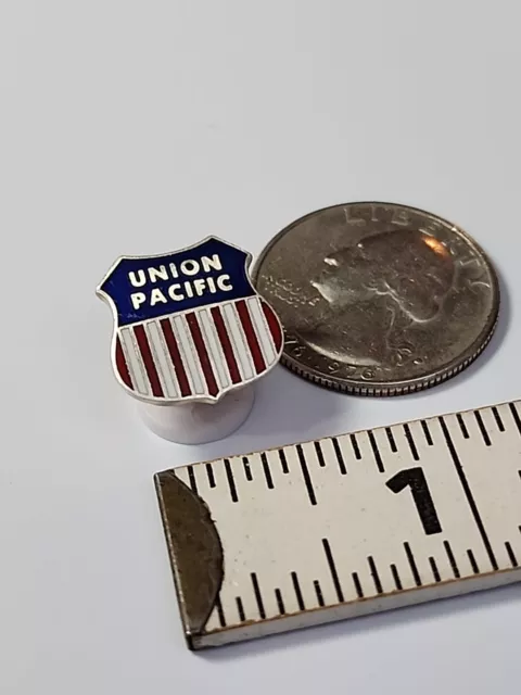 Union Pacific Railroad Shield Logo Lapel Pin Red White Blue & Silver Colors 3