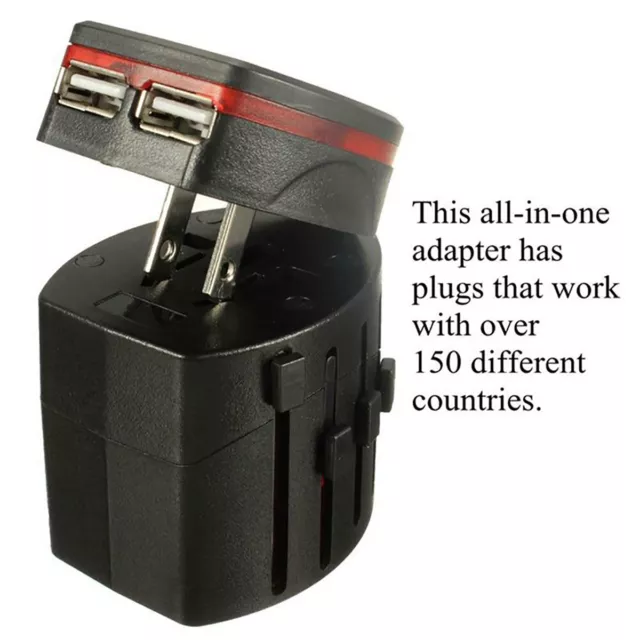 World Wide Travel Adapter UK EU AU US Universal Multi Plugs Charger 2 USB Ports 3