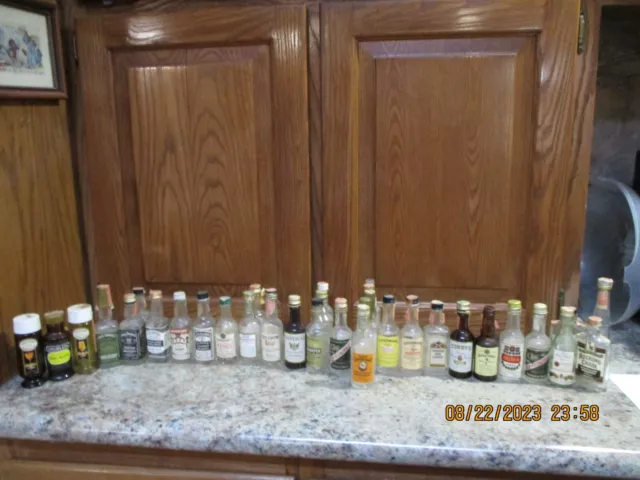 Lot of 34 Vintage Empty Miniature Glass Alcohol Liquor Bottles