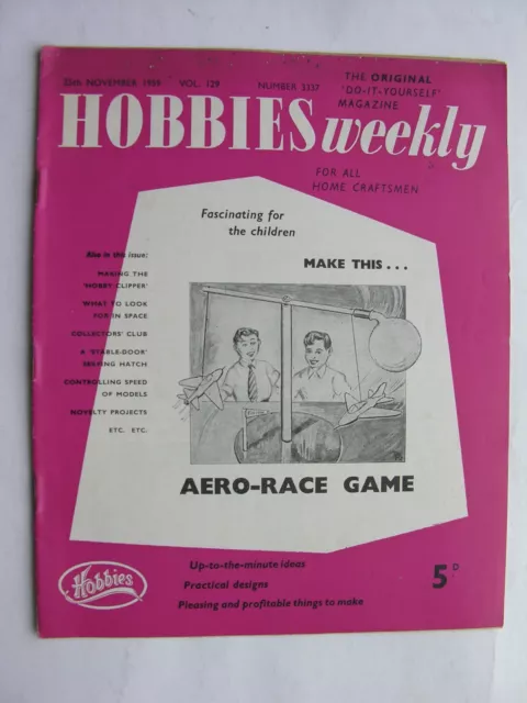 HOBBIES WEEKLY 1959 3337 Hobby Clipper Modellflugzeug, Aero-Race Spiel, Weltraum