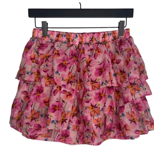 Endless Rose Skirt Women Small Mini Pink Floral Tiered Ruffle Boho Casual Work