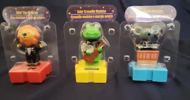 Lote de 3 figuras musicales de baile león cocodrilo con cabeza de bobble con energía solar