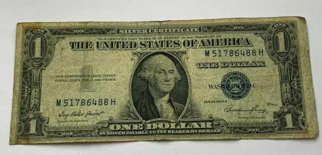 1935 E $1 Dollar Bill Silver Certificate Blue Seal Note U.s Currency