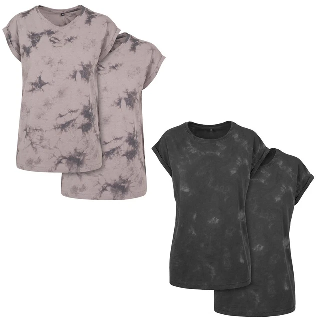 Build your Brand Femmes Batique Dye Extended Épaule T-Shirt 2-Pack T-Shirt Haut