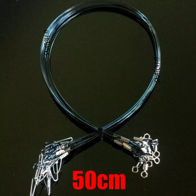 WIRE TRACE LEADER 50cm STAINLESS STEEL RATED 150LBS NYLON COATED FISHING TACKLE