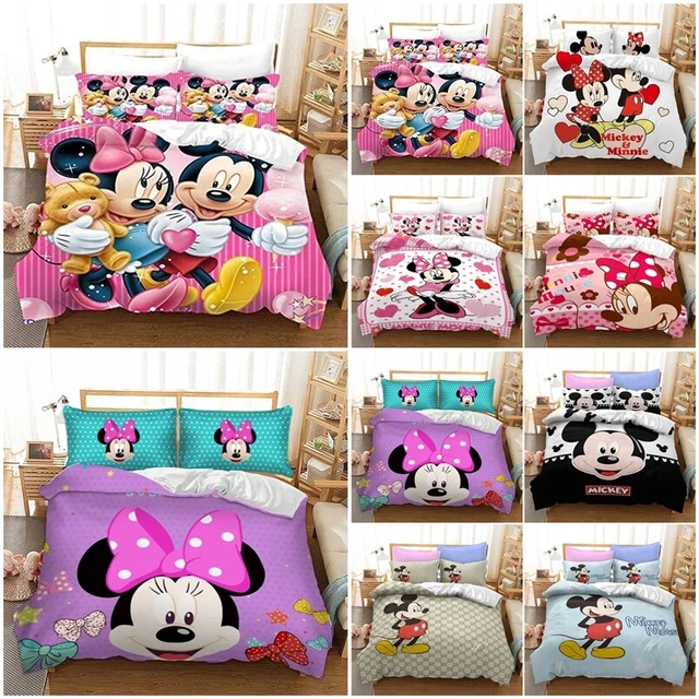 Mickey Minnie Mouse Quilt Duvet Cover Pillowcase Bedding Set Single Double