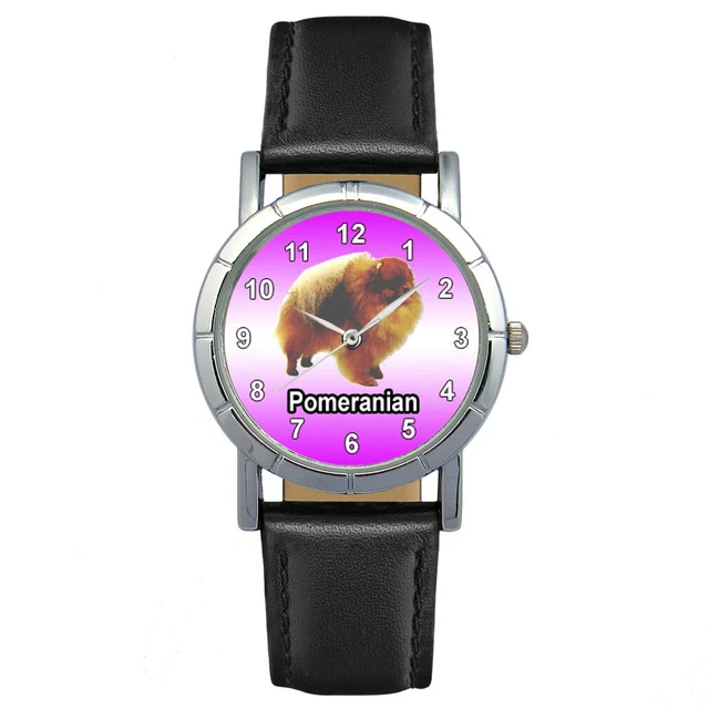 Pomeranian Pom Dog Mens Ladies Genuine Leather Band Quartz Wrist Watch SA1116